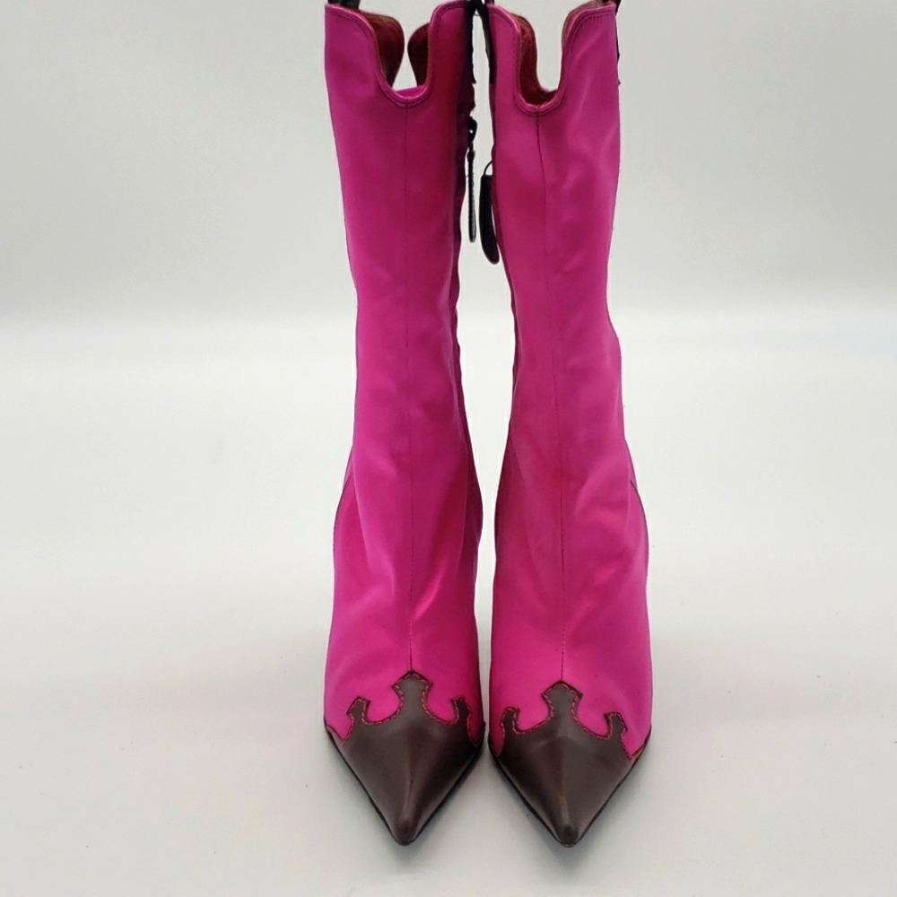 GIUSEPPE ZANOTTI SIZE 40 COLOR PINK SATIN AND BROWN LEATHER 100% AUTHENTIC NEW - Picture 10 of 17